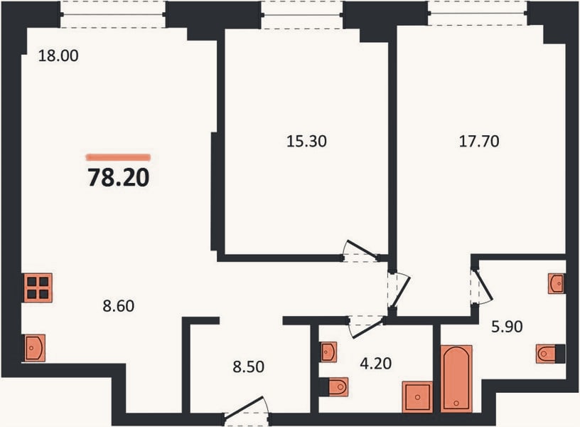 Планировка: 2-к, 78,2 м²
