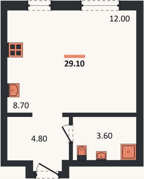 Планировка: Студия, 29,9 м²