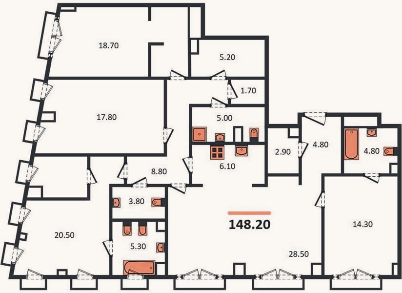 Планировка: 4+ к, 148,2 м²