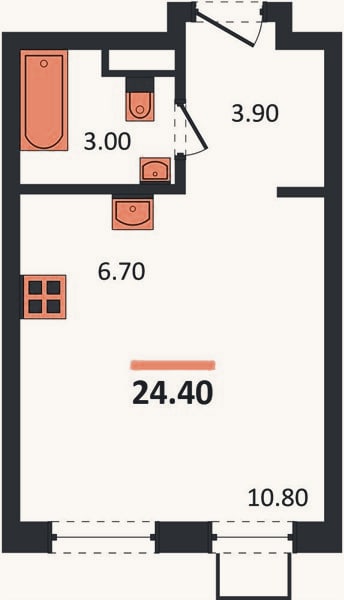 Планировка: Студия, 24,4 м²
