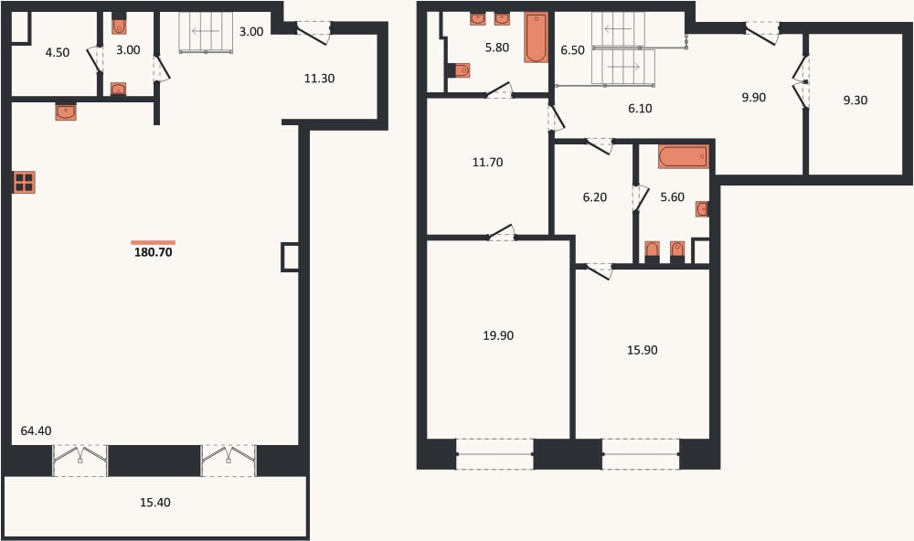 Планировка: 2-к, 181,8 м²