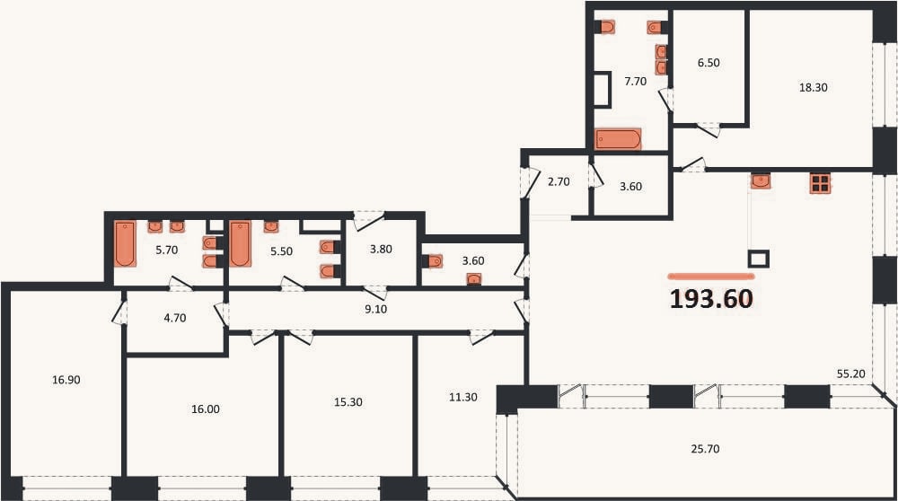 Планировка: 4+ к, 193,6 м²