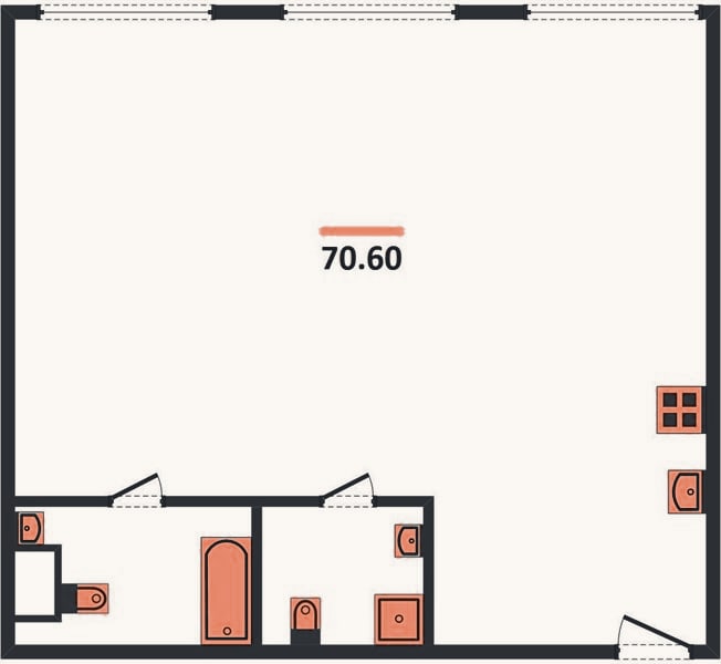 Планировка: 2-к, 70,6 м²