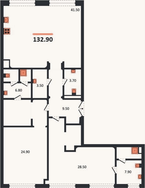 Планировка: 2-к, 131,8 м²