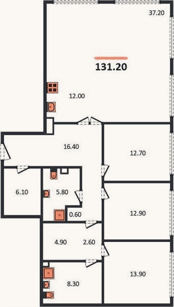 Планировка: 4+ к, 131,2 м²
