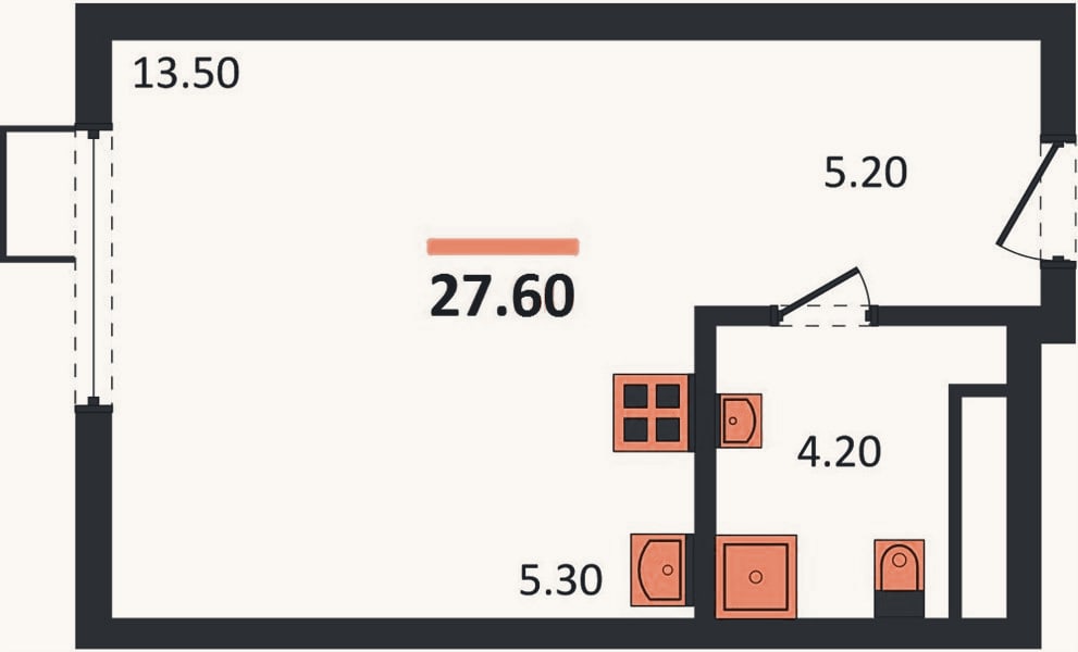Планировка: Студия, 27,6 м²