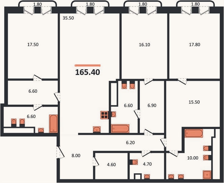 Планировка: 3-к, 166,9 м²