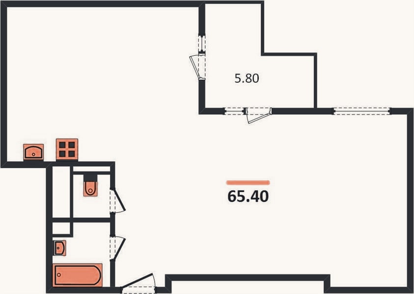Планировка: 2-к, 65,4 м²