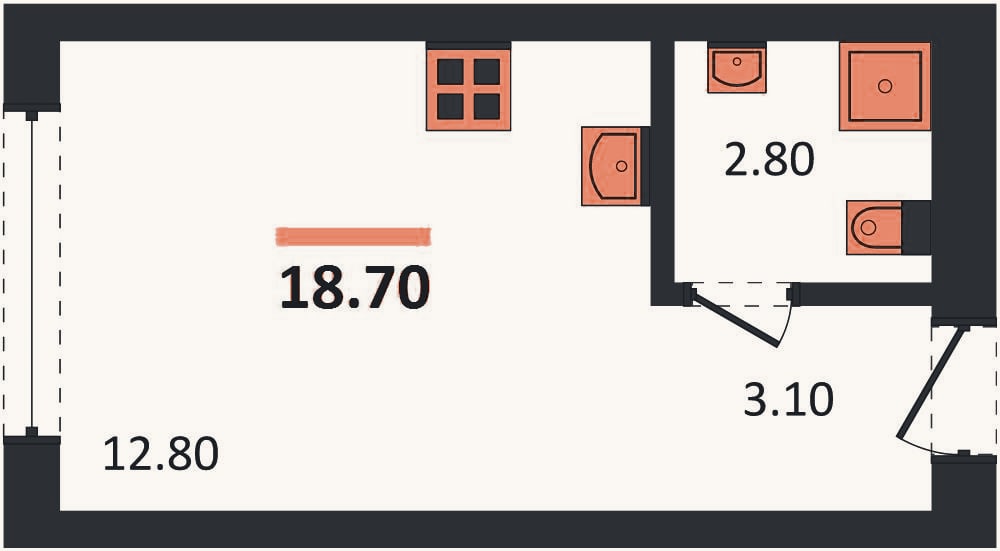 Планировка: Студия, 18,7 м²