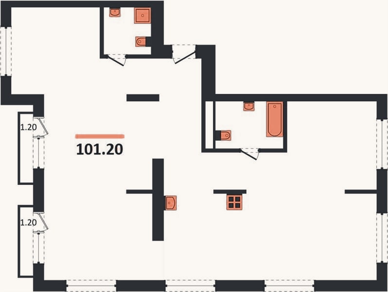 Планировка: 3-к, 101,2 м²