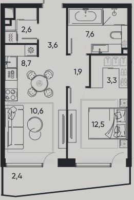 Планировка: 2-к, 51 м²