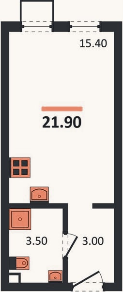 Планировка: Студия, 21,9 м²