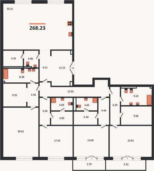 Планировка: 4+ к, 268,2 м²