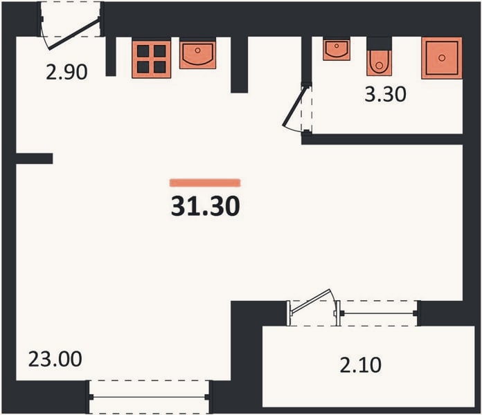 Планировка: Студия, 31,3 м²