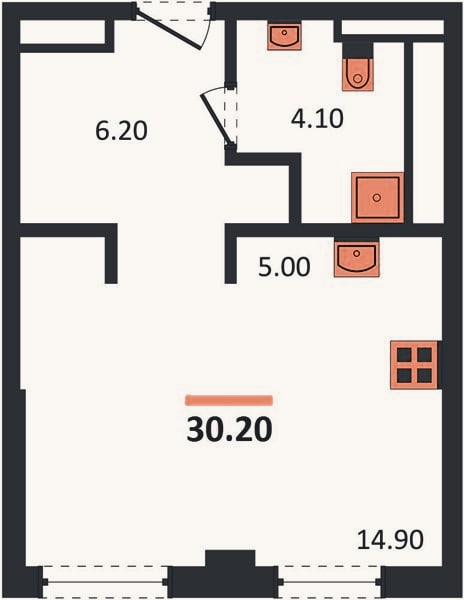 Планировка: Студия, 30,2 м²