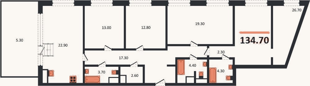 Планировка: 4+ к, 135,1 м²