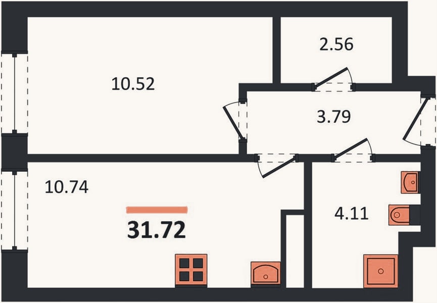 Планировка: 1-к, 31,7 м²