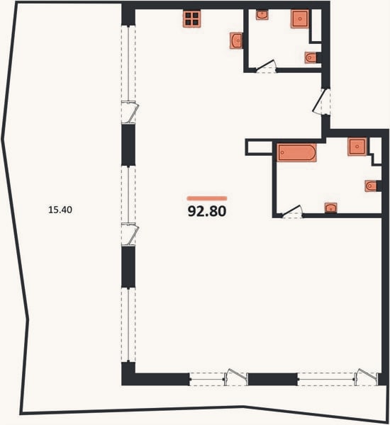 Планировка: 3-к, 92,8 м²