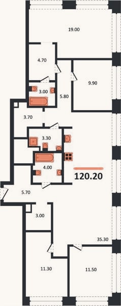 Планировка: 4+ к, 120,7 м²