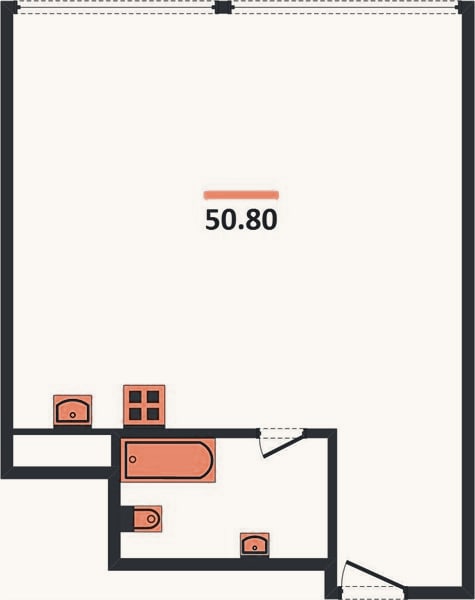 Планировка: 1-к, 50,8 м²
