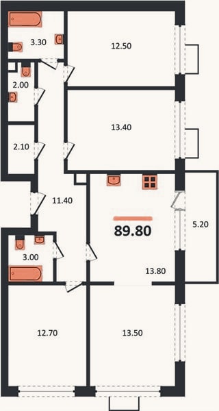 Планировка: 4+ к, 89,8 м²
