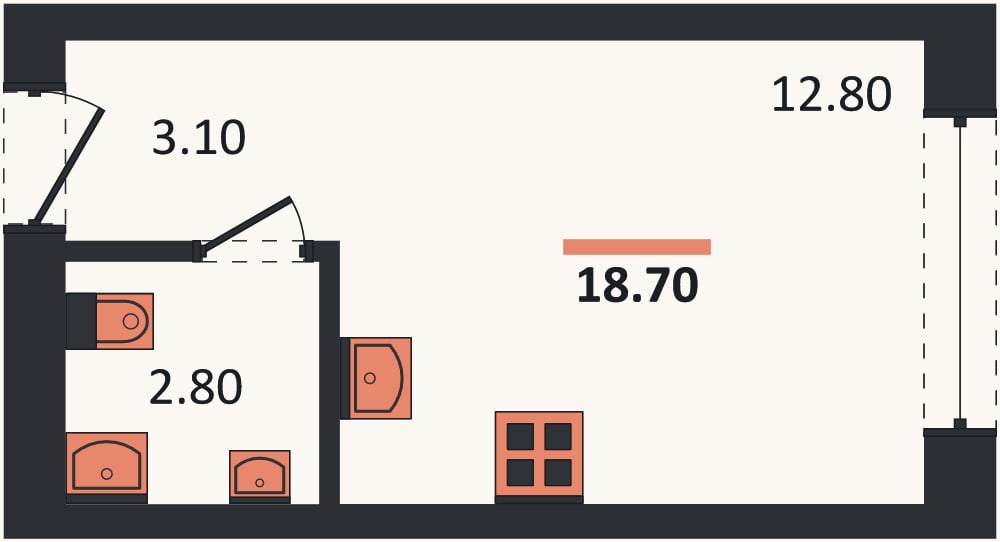 Планировка: Студия, 18,7 м²