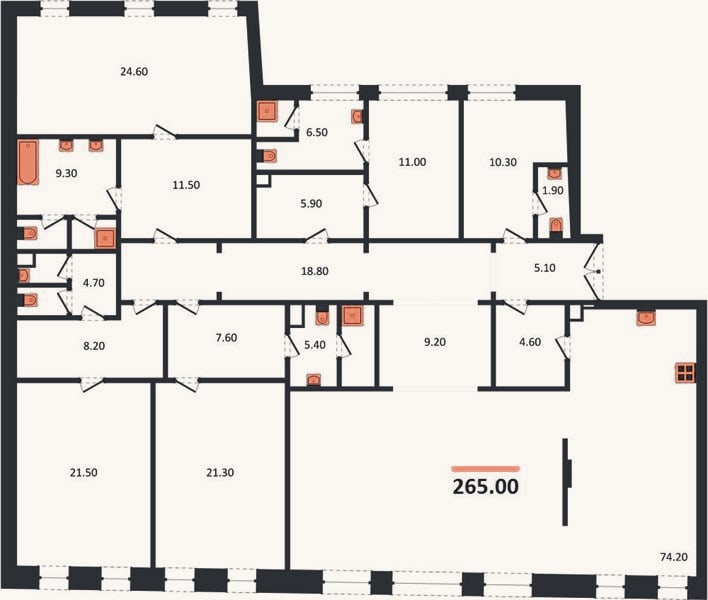 Планировка: 4+ к, 265 м²