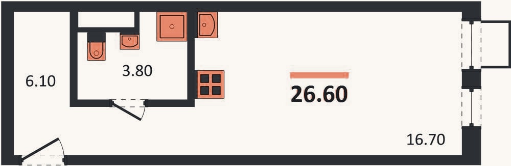 Планировка: Студия, 26,6 м²