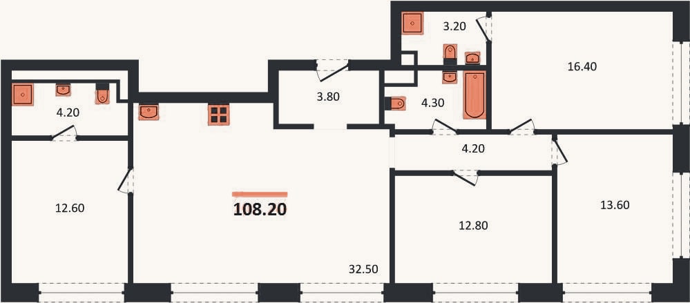Планировка: 4+ к, 108,2 м²