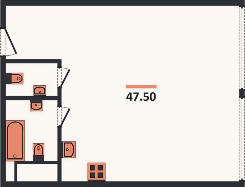 Планировка: 1-к, 47,5 м²