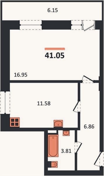 Планировка: Студия, 39,2 м²