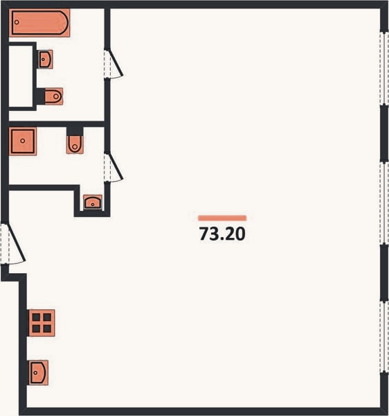 Планировка: 2-к, 73,2 м²
