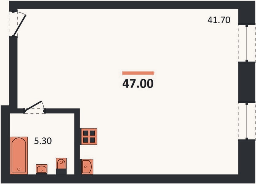 Планировка: Студия, 47 м²
