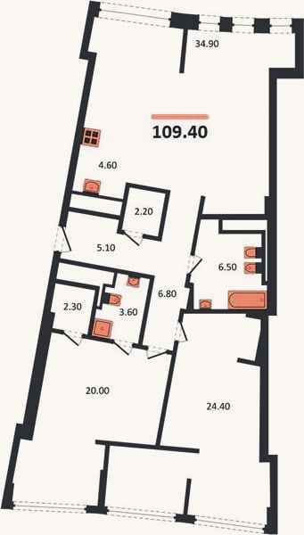Планировка: 2-к, 108,8 м²