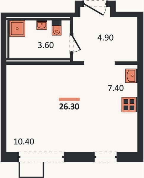 Планировка: Студия, 26,3 м²