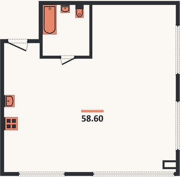 Планировка: 2-к, 58,6 м²