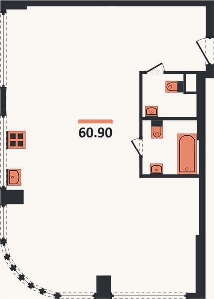 Планировка: 2-к, 60,9 м²