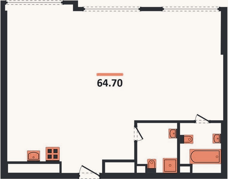 Планировка: 2-к, 64,7 м²