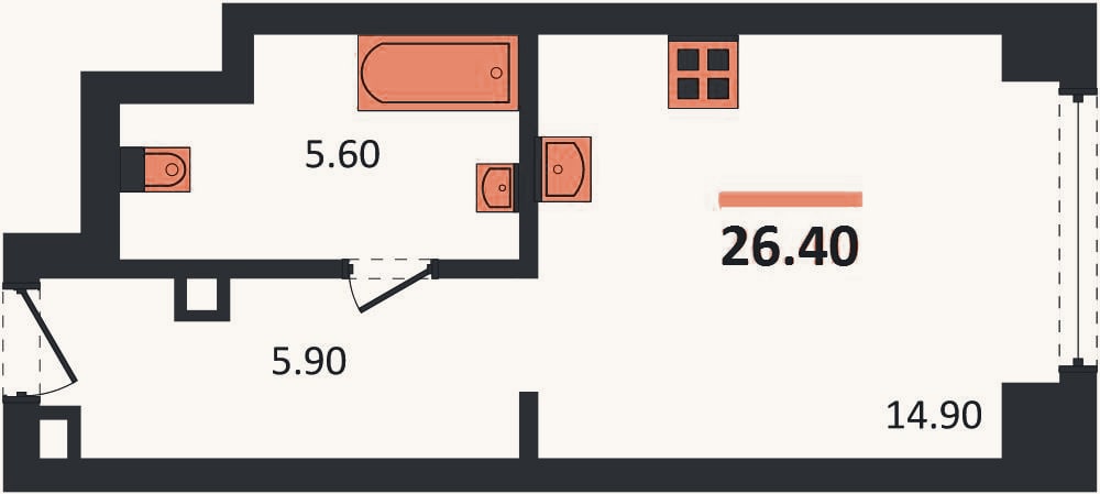 Планировка: Студия, 26,4 м²