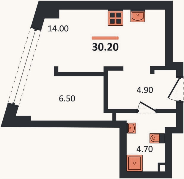 Планировка: 1-к, 30,2 м²