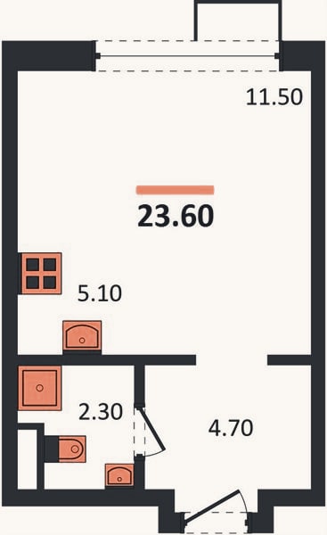 Планировка: Студия, 23,6 м²