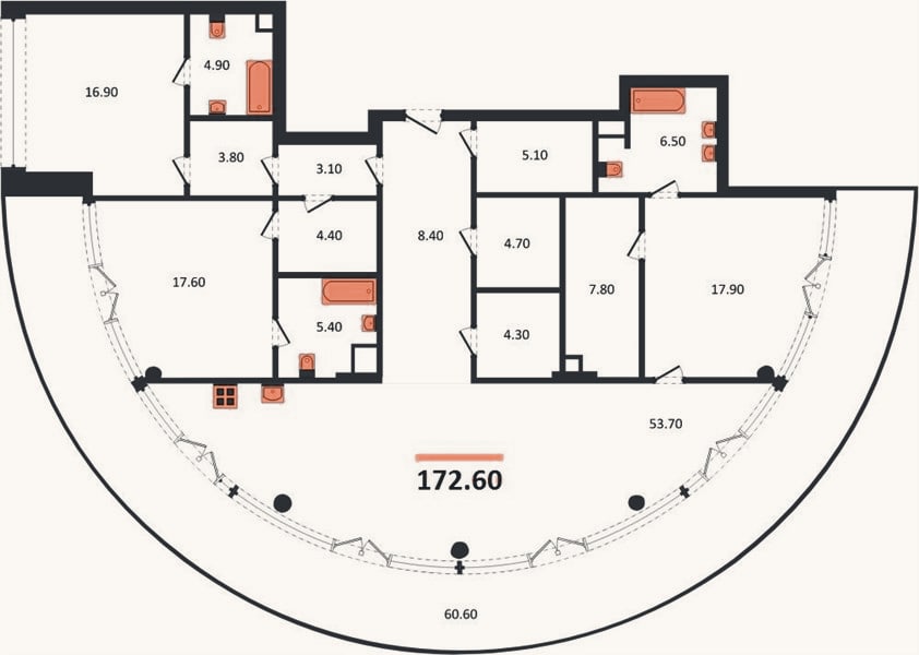 Планировка: 3-к, 172,6 м²