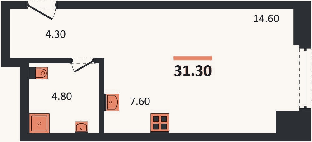 Планировка: Студия, 31,3 м²