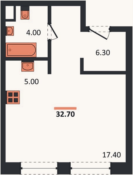 Планировка: Студия, 32,7 м²
