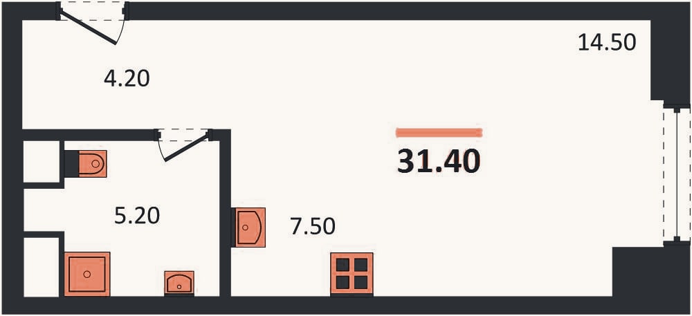 Планировка: Студия, 31,4 м²