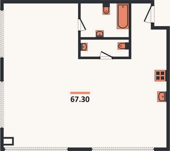 Планировка: 2-к, 67,3 м²