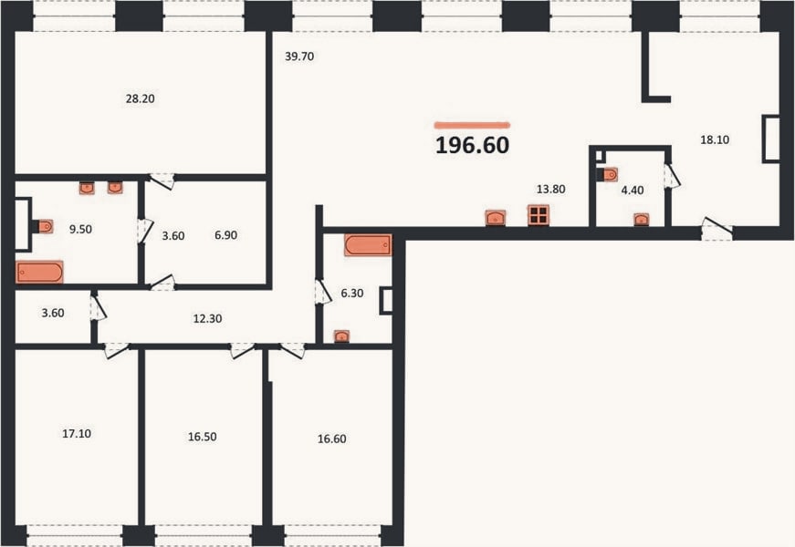 Планировка: 4+ к, 196,6 м²