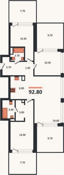 Планировка: 3-к, 92,8 м²