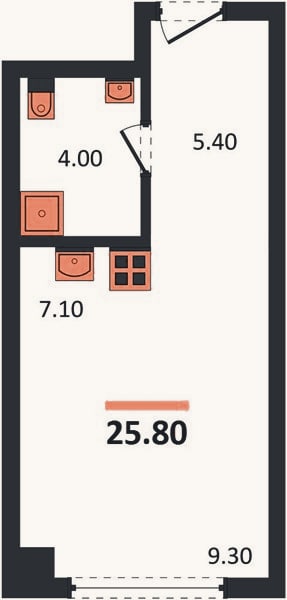 Планировка: Студия, 25,8 м²