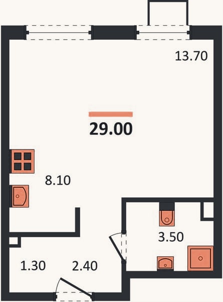 Планировка: Студия, 29 м²